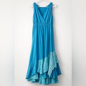 Vibrant Vintage Blue Layered Maxi Dress